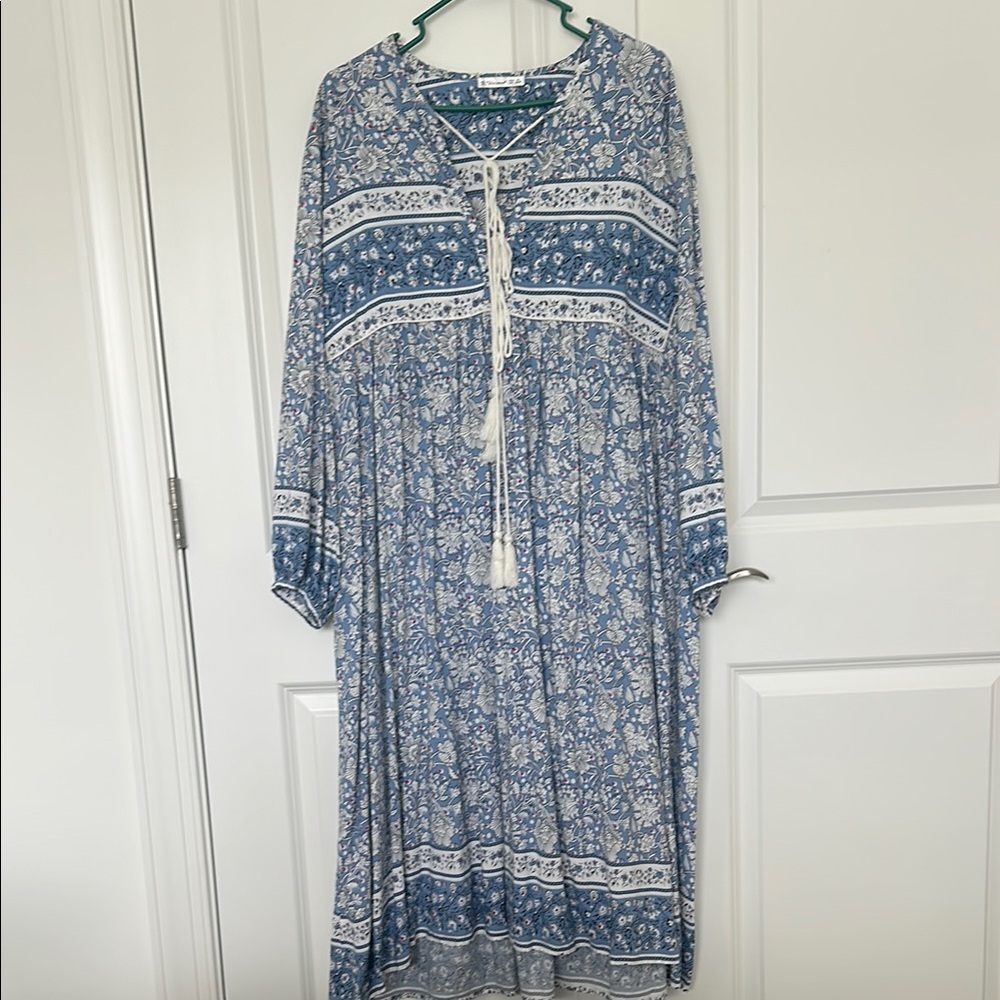 Blue and White Tiered Bishop Sleeve Sundress